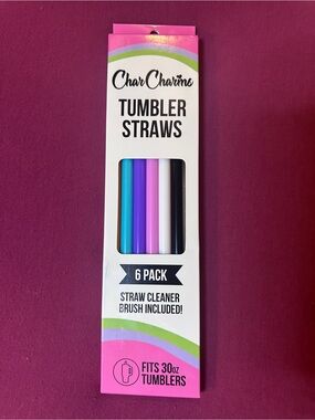 NIB-CharCharms Tumbler Straws-30 oz-6 pk- Straw Cleaner Included. Retail $11.99